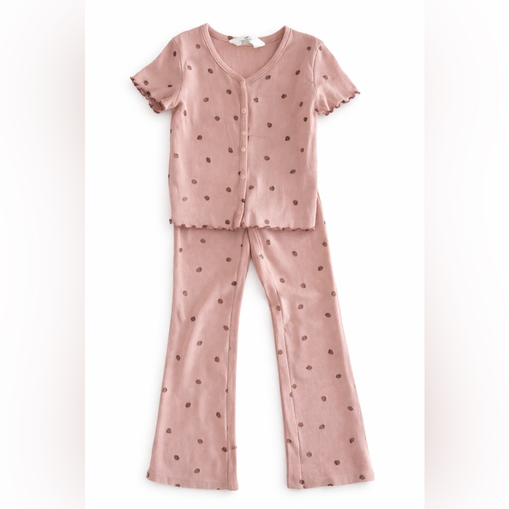 H&M Rose Pink Pajama Set with Brown Polka Dots